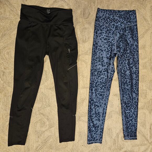 Gap Bundle of 2 Girl's Athletic Leggings, Size M (8) Black Blue Leopard - Picture 2 of 6